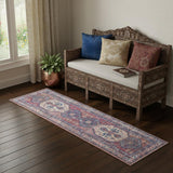 2' X 6' Red And Navy Oriental Power Loom Distressed Washable Runner Rug