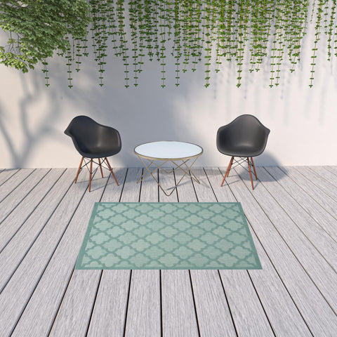 5' X 7' Aqua Indoor Outdoor Area Rug