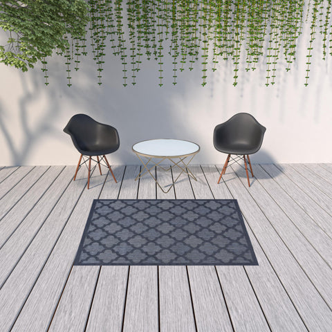 5' X 7' Blue Indoor Outdoor Area Rug