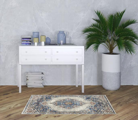3' X 5' Blue And Grey Oriental Power Loom Non Skid Area Rug