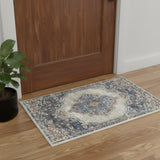 3' X 5' Blue And Grey Oriental Power Loom Non Skid Area Rug