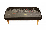 38" Gray Wool and Brown Ottoman
