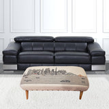 38" Cream Wool and Brown Ottoman