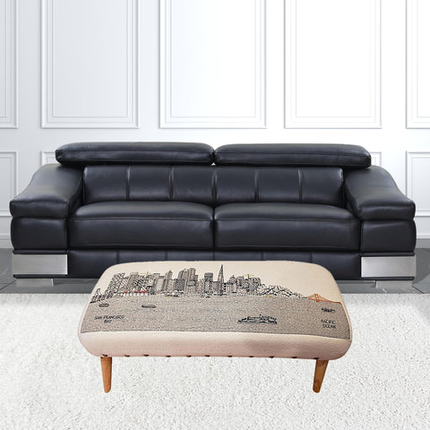38" Cream Wool and Brown Ottoman