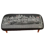 38" Black Wool and Brown Ottoman