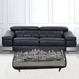 38" Black Wool and Brown Ottoman