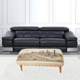 38" Cream Wool and Brown Ottoman