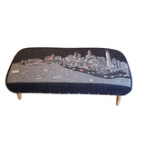 38" Gray Wool and Brown Ottoman