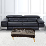 38" Gray Wool and Brown Ottoman