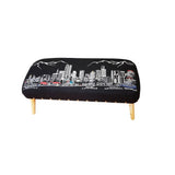 38" Gray Wool and Brown Ottoman