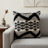 20" X 20" Black and White Chevron Textural Cotton Blend Throw Pillow