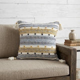 20" X 20" Blue And Gold Striped Handmade Throw Pillow With Tassels