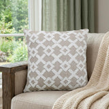 20" X 20" White And Beige Trellis Zippered Cotton Blend Throw Pillow