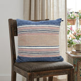 22" X 22" Blue And Tan Striped Handmade Throw Pillow With Tassels