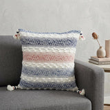 22" X 22" Blue And Peach Southwestern Stripe Handmade Throw Pillow With Tassels