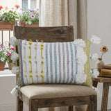 14" X 20" Blue and Yellow Striped Cotton Blend Zippered Pillow With Tassels