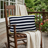 14" X 20" Black And Yellow Zippered Striped Indoor Outdoor Throw Pillow