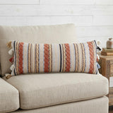 14" X 40" Tan And Beige Trellis Zippered Handmade Cotton Blend Throw Pillow With Tassels