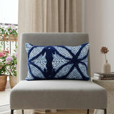 14" X 24" Blue And Light Blue Zippered Cotton Blend Trellis Throw Pillow