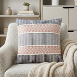 22" X 22" Blue And Peach Trellis Zippered Cotton Blend Throw Pillow With Embroidery