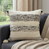 22" X 22" White And Black Zippered Cotton Blend Ribbed Throw Pillow With Tassels