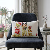 14" X 20" White And Red Cat Zippered Cotton Blend Christmas Throw Pillow