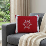 14" X 20" Red Zippered Cotton Blend Christmas Snowflakes Throw Pillow With Embroidery