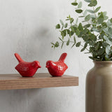 Set of Two Red Metal Bird Tabletop Sculpture