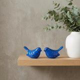 Set of Two Blue Metal Bird Tabletop Sculpture