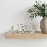 Set of Three Silver Metal Cat, Dog, Elephant Tabletop Sculpture