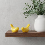 Set of Two Yellow Metal Bird Tabletop Sculpture