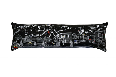 14" X 45" Dark Gray And White Aspen Nighttime Skyline Lumbar Decorative Pillow