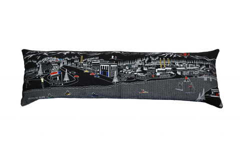 14" X 45" Dark Gray And White Bend Nighttime Skyline Lumbar Decorative Pillow