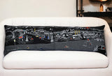 14" X 45" Dark Gray And White Bend Nighttime Skyline Lumbar Decorative Pillow