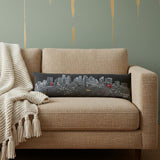 14" X 45" Dark Gray And White Boston Night Skyline Lumbar Decorative Pillow