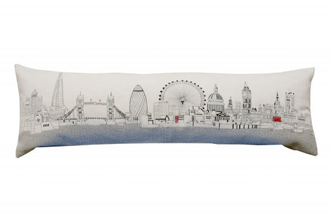 14" X 45" Cream London Daylight Skyline Lumbar Decorative Pillow