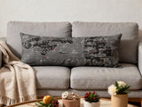 14" X 46" Dark Gray And White Michigan Nighttime Skyline Lumbar Decorative Pillow