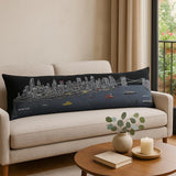 14" X 46" Dark Gray And White NYC Nighttime Skyline Lumbar Decorative Pillow