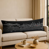14" X 46" Dark Gray And White Philadelphia Nighttime Skyline Lumbar Decorative Pillow