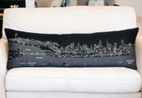 14" X 46" Dark Gray And White Philadelphia Nighttime Skyline Lumbar Decorative Pillow