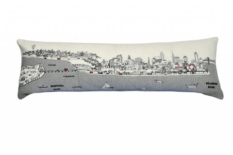 14" X 46" Cream Philadelphia Daylight Skyline Lumbar Decorative Pillow
