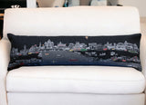 14" X 46" Dark Gray And White Rome Nighttime Skyline Lumbar Decorative Pillow