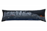 14" X 46" Dark Gray And White San Francisco Nighttime Skyline Lumbar Decorative Pillow