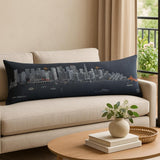 14" X 46" Dark Gray And White San Francisco Nighttime Skyline Lumbar Decorative Pillow