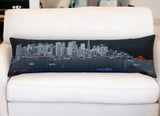 14" X 46" Dark Gray And White San Francisco Nighttime Skyline Lumbar Decorative Pillow