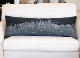 14" X 46" Dark Gray And White Seattle Nighttime Skyline Lumbar Decorative Pillow