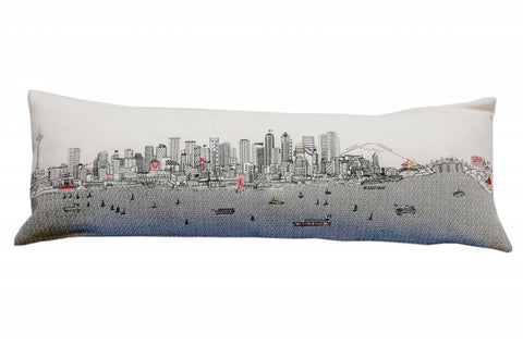 14" X 46" Cream Seattle Daylight Skyline Lumbar Decorative Pillow