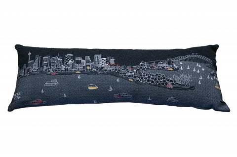 14" X 46" Dark Gray And White Sydney Nighttime Skyline Lumbar Decorative Pillow