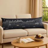 14" X 46" Dark Gray And White Sydney Nighttime Skyline Lumbar Decorative Pillow