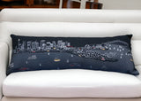 14" X 46" Dark Gray And White Sydney Nighttime Skyline Lumbar Decorative Pillow